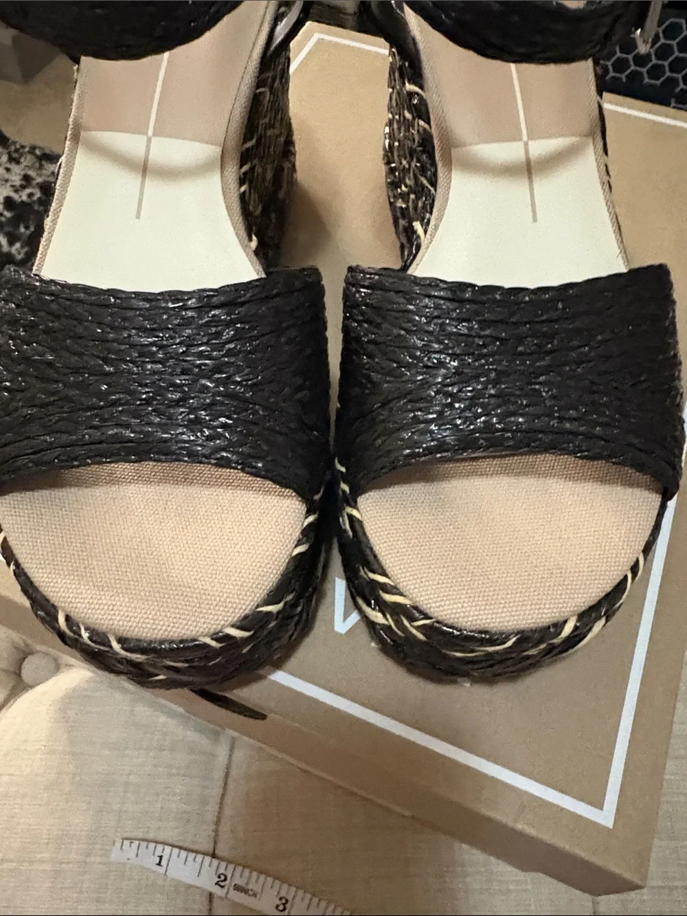Dolce Vita Black Woven Tiago Platform Sandals with Ankle Strap